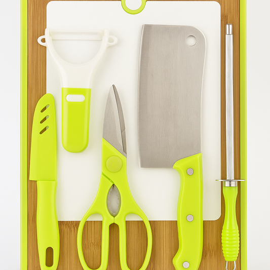 5-Piece Stainless Steel Kitchen Knife Set with Cutting Board