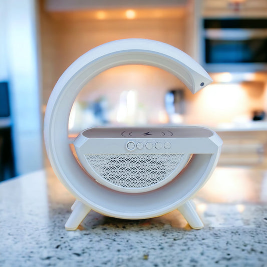 G Shaped RGB LED lamp Bluetooth speaker with wireless charger