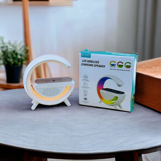 G Shaped RGB LED lamp Bluetooth speaker with wireless charger