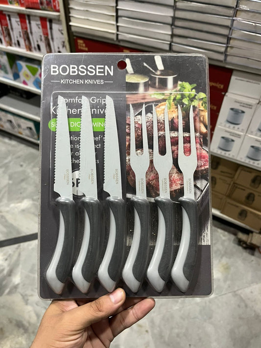 Bobssen 6-Piece Grill Forks and Serrated Steak Knives Set