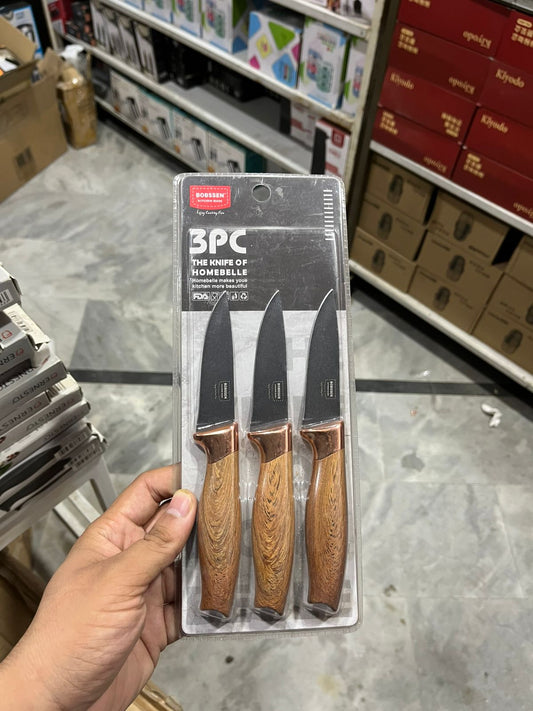 Bobssen 3-Piece Pairing Kitchen Knife Set (Wooden Handle)