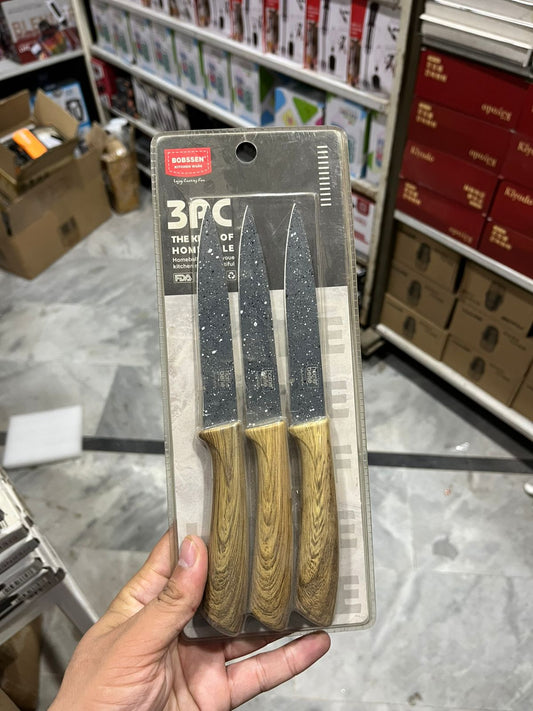 Bobssen 3-Piece Utility Kitchen Knife Set (Wooden Handle)