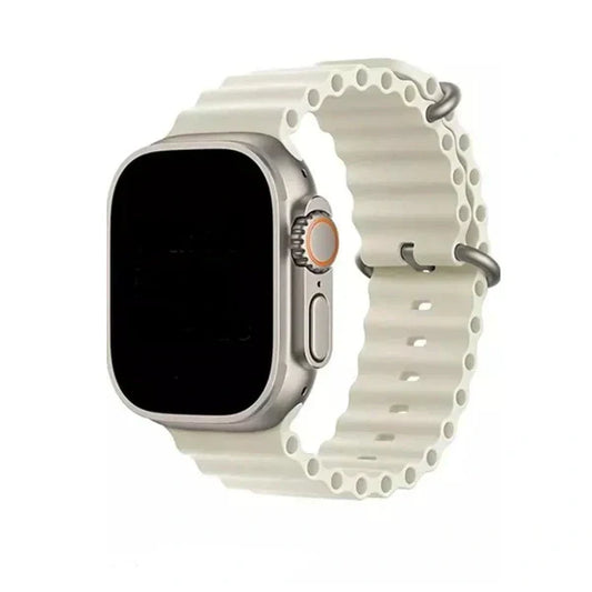 Smartwatch with a white, textured band on a white background